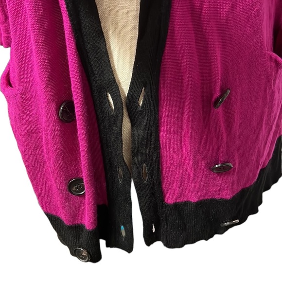 NWT Adam Lippes Long Sleeve Cardigan Sweater Pink Black Cashmere Bamboo Womens S - Picture 2 of 9